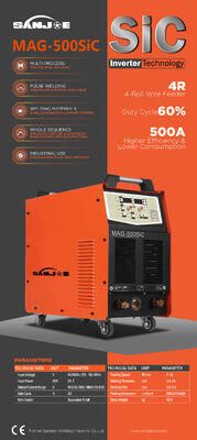 Soldadora MIG Industrial de 500A con Tecnología Inversora SiC y Capacidad de Soldadura con Fundente+Gas